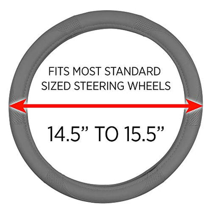 Motor Trend Perforated Microfiber Leather Steering Wheel Cover for Cars Trucks SUVs Vans, Sporty Racing Improved Grip Anti-Fatigue Ergonomic Design, Airbag Compatible - Fits Standard 15" Inch - Gray
