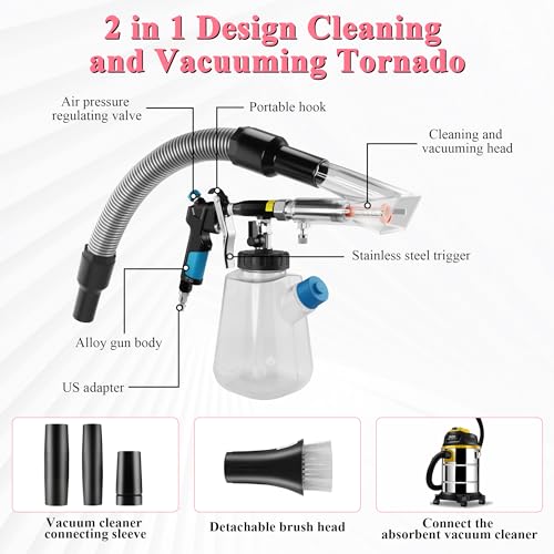 3IN1 Car Cleaning Kit, High Pressure Foam Cleaning Gun, Extractor Vacuum Set, Multi-Purpose Cleaning Gun Detachable Sprinkler Head for Automotive Detailing, Carpet, Upholstery, Surface Cleaning - color: blue