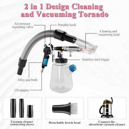 3IN1 Car Cleaning Kit, High Pressure Foam Cleaning Gun, Extractor Vacuum Set, Multi-Purpose Cleaning Gun Detachable Sprinkler Head for Automotive Detailing, Carpet, Upholstery, Surface Cleaning - color: blue