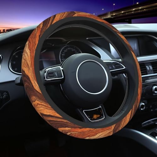 Wood Steering Wheel Cover Elastic Non-Slip Car Steering Wheel Covers with Seat Belt Shoulder Pad for Women Men - color: Wood