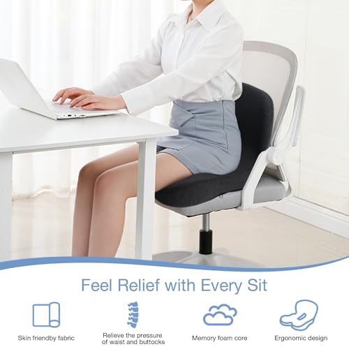 Memory Foam Seat Cushion, Chair Cushion for Office Chair, Car Seat, Relieving Pressure Tailbone Sciatica Back Pain for Long Sitting Office Workers, Car Drivers, Black