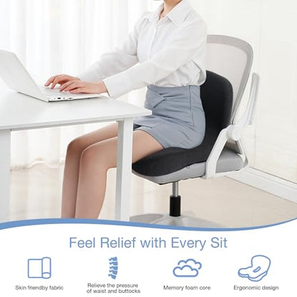 Memory Foam Seat Cushion, Chair Cushion for Office Chair, Car Seat, Relieving Pressure Tailbone Sciatica Back Pain for Long Sitting Office Workers, Car Drivers, Black