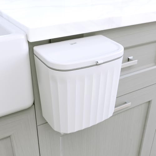 Glad Roomate Under Counter Waste Bin | Space Saving Small Trash Can for Kitchen Cabinet, Bathroom or Office | Dual Lid for Ease of Opening, 7 Liter, White - size: 7L