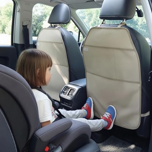Viaviat Car Seat Protector Large Kick Mat 2 Pack Durable Water Resistant Auto Seat Back Covers with 2 Mesh Pockets Protection Against Dust Mud Scratches (Beige-A, 2-Pack) - color: Beige-A, size: 2-Pack