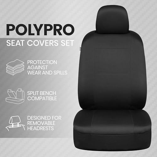 BDK PolyPro 2-Pack Front Car Seat Covers Set in Black/Black - Front Seat Covers for Cars Trucks Vans SUVs Sedans, Easy to Install Front Car Seat Cover Protection, Universal Fit Car Accessories - color: Black