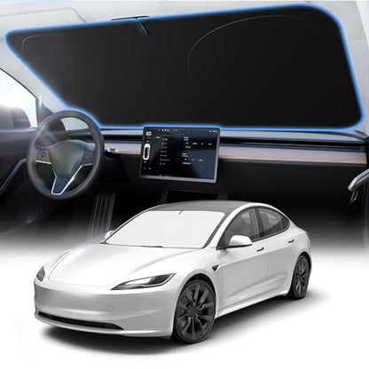 Windshield Sunshade for Tesla Model-Y: Custom Fit for Tesla Model Y (2020-2026 Juniper), Sliver - size: Model Y (2016-2026) V