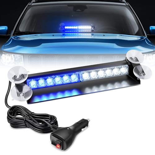 Nilight 12LED Traffic Advisor Strobe Light Bar Blue White Emergency Warning Hazard Safety Dash Front/Rear Windshield Flashing Lights for Cars Trucks Police Firefighter Plow Construction Vehicles - color: Blue White