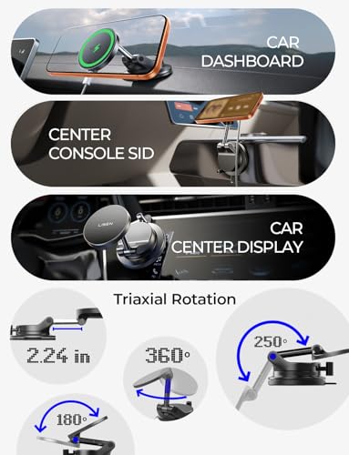 LISEN 15W Magsafe Car Mount Charger, Magnetic Wireless Car Charger, Suction Phone Mount, Vacuum Magnetic Phone Holder for Car Charger for iPhone 17 Pro Max 16 15 14 13 12, Samsung,Pixel, Gifts for Mom