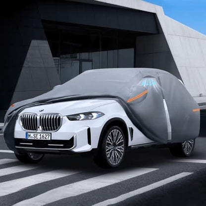 Waterproof BMW X3(2003-2026) Car Cover with Breathable Vents, [2026 Upgrade] Premium Covers with Cotton Liner and Zipper Door, Sun Rain Snow Dust Uv Protection.(Gift with Towel) - color: SUV Car Cover, size: Custom Fit BMW X3+Towel+Bag