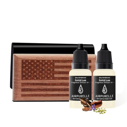 AirPurelle Car Air Freshener with Metal Clip Wood Air Freshener, 100 Days Long Lasting Spicy Sandalwood Scent, Includes 2x 10ML Refills, 0.68 FL OZ, Made in USA, Car Auto Accessories - size: 0.68 Ounce (Pack of 1)