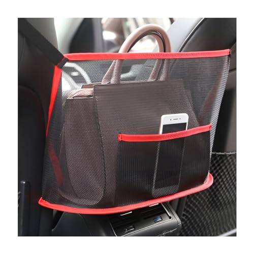 Mandark Car Net Pocket Handbag Holder, Mesh Vehicle Storage Organizer Between Front Seats, Large Capacity Auto Purse Holder for Backseat Pet Kid Barrier, Universal for SUV, Truck, RV (Red) - color: Red