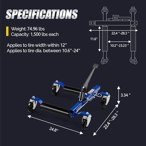 TUFFIOM Car Wheel Dolly Set of 4, Removable Mechanical 6000-lbs Car Skates, 12'' Wheel Vehicle Positioning Jack, Heavy Duty Rollers with Ratcheting Foot Pedal for Tire Auto Repair Moving, Blue - color: Blue
