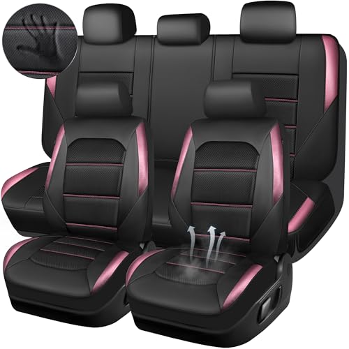 CAR PASS Memory 3D Foam Car Seat Covers Full Set, Breathable Mesh Thick Seat Covers for Car, Pink Metal Film Leather Seat Covers, Universal Automotive Comfort for SUVs Trucks, Black Pink - color: black/pink, size: Full Set