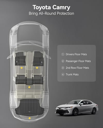 3W Floor Mats & Cargo Liner Fit Toyota Camry 2018-2024 FWD (Not for Hybrid or AWD), TPE All Weather Custom Fit Floor Liner, 1st and 2nd Row and Trunk Mat(L/LE/SE/TRD/XLE/XSE) - style: 5. Camry|18-24|Full Mats
