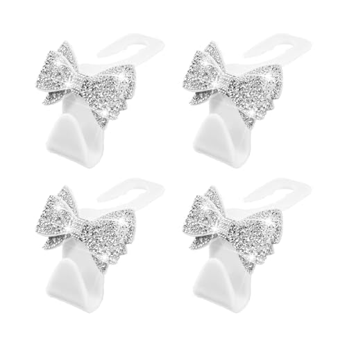 Zpana Bling Car Headreat Hook, 2PCS Crystal Rhinestone Cute Bow Vehicle Seat Back Hanger Storage for Purses Bags Grocery, Diamond Auto Rear Seat Organizer, Universal for SUV Truck Sedan (Pink) - style: White/4PCS