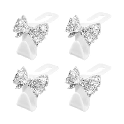 Zpana Bling Car Headreat Hook, 2PCS Crystal Rhinestone Cute Bow Vehicle Seat Back Hanger Storage for Purses Bags Grocery, Diamond Auto Rear Seat Organizer, Universal for SUV Truck Sedan (Pink) - style: White/4PCS