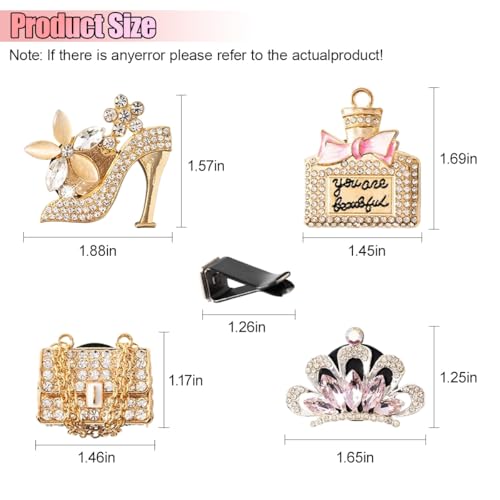 4PCS Bling Car Air Vent Clip, Crystal Rhinestone Heels Bag Crown Perfume Bottle Dashboard Air Vent Trim Clips, Car Interior Outlet Diffuser Decoration Accessory for Women (Gold) - size: Gold