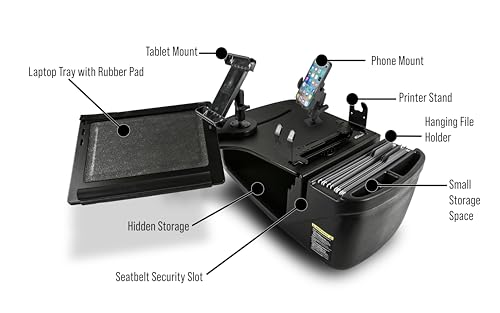 AutoExec Reach Car Desk for Your Vehicle Workstation and Mobile Office, Front Seat, Black with Printer Stand, Phone Mount and Tablet Mount - color: Black, style: Printer Stand, Phone Mount and Tablet Mount
