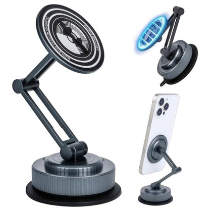 PIEPIE Magnetic Car Phone Holder Mount Heavy Duty Metal Dash/Windshield Large Suction Cup for Non-Smooth Leather/Plastic Surfaces, 360° Adjustable Phone Stand for iPhone Android Truck Car Accessories