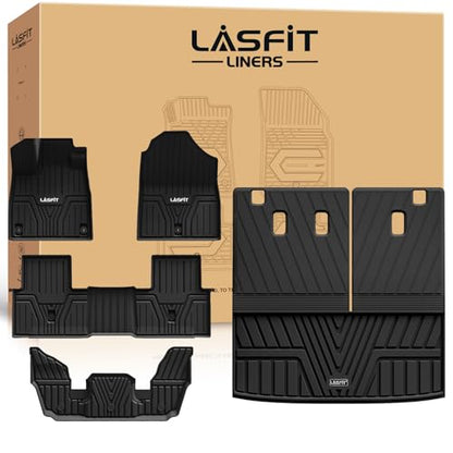 LASFIT Floor Mats & Trunk Mat with Backrest Mat for Honda Pilot 2023-2025 2026, Split & One-Piece Foldable Seating All Weather TPE Floor Liners 1st & 2nd & 3rd Row & Cargo Mat with Seatback Mat, Black - style: 5）For Honda Pilot | ‎2023-2026 | Combo Set