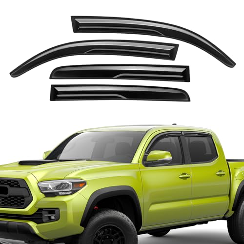 Rain Guards Fit for 2016 2017 2018 2019 2020 2021 2022 2023 Toyota Tacoma Double Cab, Tape-On Side Window Deflector Durable Sun 2016-2023 Tacoma Rain Guard Black 4 PCS - size: Fit for Toyota Tacoma Double Cab 2016-2023