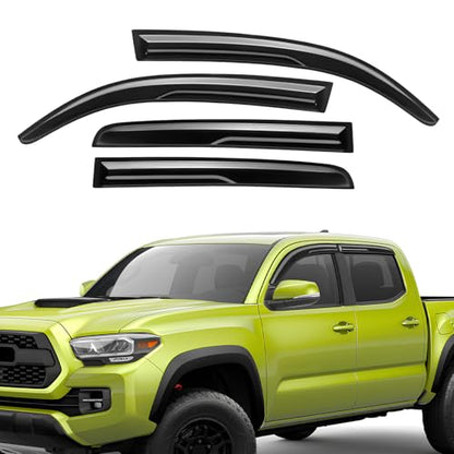 Rain Guards Fit for 2016 2017 2018 2019 2020 2021 2022 2023 Toyota Tacoma Double Cab, Tape-On Side Window Deflector Durable Sun 2016-2023 Tacoma Rain Guard Black 4 PCS - size: Fit for Toyota Tacoma Double Cab 2016-2023