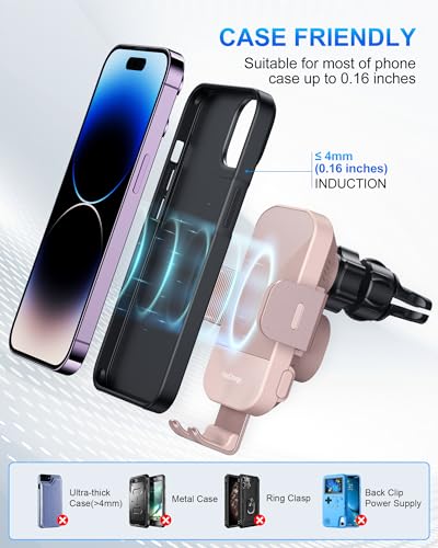 CHGeek Wireless Car Charger, 15W Fast Charging Auto Clamping Car Charger Phone Mount Phone Holder fit for iPhone 15 14 13 12 11 Pro Max Xs, Samsung Galaxy S24 Ultra S23 S22 S21, S20, S10+, Pink - color: Pink