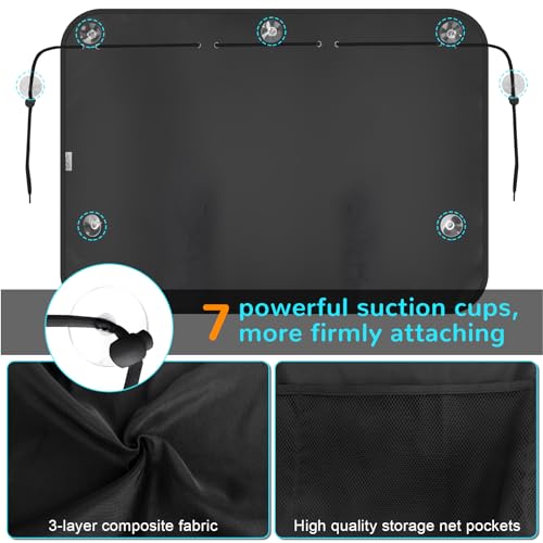 Car Sun Shade Side Window, 2 Pcs Blackout Car Window Shade for Baby Privacy with Storage Net Pockets Auto Curtains 7 Suction Cups for Heat/UV Protection Sun Block Covers - color: Black-2pcs