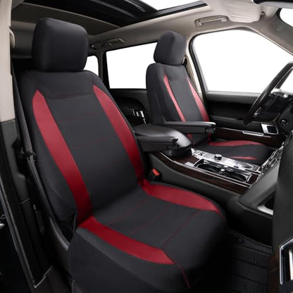 Flying Banner AquaShield Front car seat Covers Set Waterproof Water Resistant arm Rest Compatible Shoulder Seatbelt Compatible Truck seat Protectors Universal fit Non Slip (Red Black, Front Pair) - color: Red Black, size: Front Pair