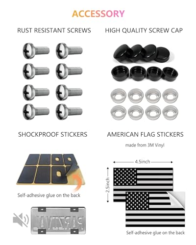 American Flag License Plate Frames - 2 Pack Black Stainless Steel Patriotic USA Car Tag Frame with UV-Printed Flag & 3D Metal Decals - style: Grey-Stainless steel-Slim