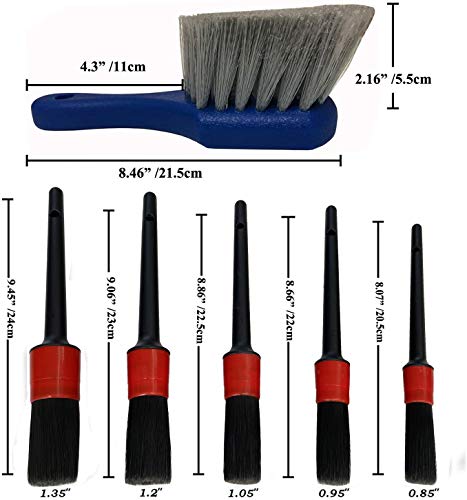 7Pcs Wheel & Tire Brush, car Detailing kit, 17inch Long Soft Wheel Brush 5 car wash Detail Brush car wash kit for Cleans Dirty Tires & Releases Dirt and Road Grime, Short Handle - color: Red