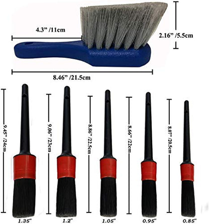 7Pcs Wheel & Tire Brush, car Detailing kit, 17inch Long Soft Wheel Brush 5 car wash Detail Brush car wash kit for Cleans Dirty Tires & Releases Dirt and Road Grime, Short Handle - color: Red