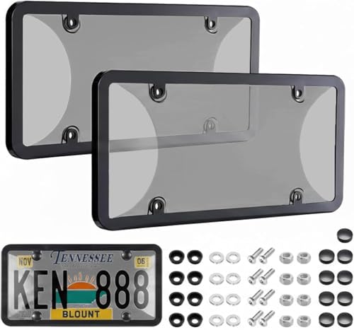 License Plate Protector 2PCS, Clear License Plate Cover & Frames, Rust-Proof Auto Car License Plate Covers and Frames Holder with Screws & Caps, Universal Tag Cover for License Plate (Black) - color: black
