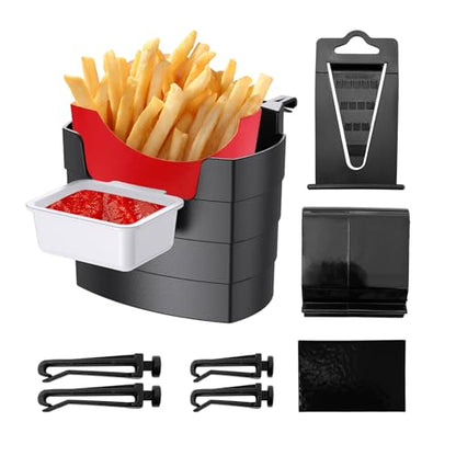 Car French Fry Holder, Multi-Purpose Vehicle French Fries Cup Holder with Sauce Holder, Auto Air Outlet Fast Food Drink Cup Holder Expander for Small Items, Car Accessories