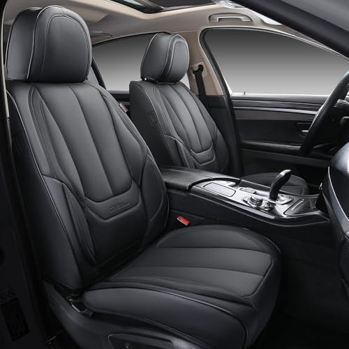 Coverado Seat Covers Full Set, Black Seat Covers for Cars 5 Seats, Car Seat Protector, Waterproof Nappa Leather Car Seat Cushion, Front and Rear Car Seat Cover Fit for Most Sedans SUV Pick-up Truck - color: Black, size: FullSet