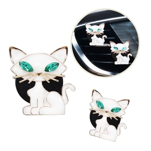 ORIESSE Cat Car Accessories 2pcs White Cat Car Air Freshener Vent Clips kawaii Interior decoration for Women Teens Refillable Diffuser - color: White Cat