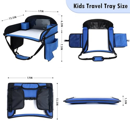 Kids Travel Tray for Car Seat, Toddler Road Trip Essentials With Drawing Kit, Travel Activities Must Haves (Navy Blue-2PCS) - color: Navy Blue-2PCS