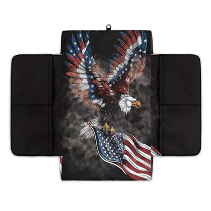 Eagle Center Console Cover, American Flag Print 300D Polyester Fabric Armrest Cover Center Console Cushion with Side Pockets Compatible with Most Cars Vehicles SUVs - color: American Flag Eagle