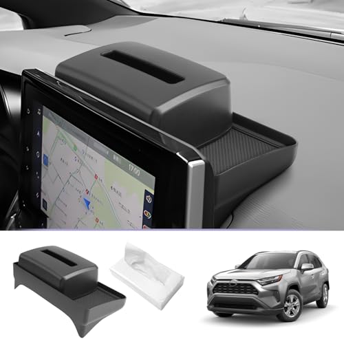 LUWU 2024 RAV 4 Dashboard Storage Tray Compatible with 2019-2022 2023 2024 2025 Toyota RAV 4 Accessories Center Console Display Box Hidden Tray Silicone Organizer Tray w/Tissue Box Behind Screen - color: 2019-2025 RAV 4 Dashboard Box w/Tissue Box