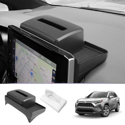 LUWU 2024 RAV 4 Dashboard Storage Tray Compatible with 2019-2022 2023 2024 2025 Toyota RAV 4 Accessories Center Console Display Box Hidden Tray Silicone Organizer Tray w/Tissue Box Behind Screen - color: 2019-2025 RAV 4 Dashboard Box w/Tissue Box