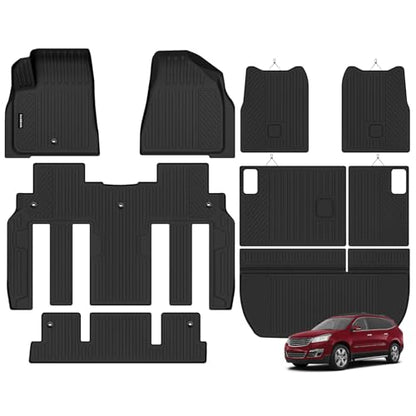 Naibeve Floor Mats for 2009-2017 Chevrolet Traverse/2008-2017 Buick Enclave 7 Seats Bucket Seats-All Weather Custom Fit Floor Mats Trunk Mat 2nd & 3rd Row Backrest Mats Waterproof Accessories - size: 14)Traverse 7 Seats|2009-2017
