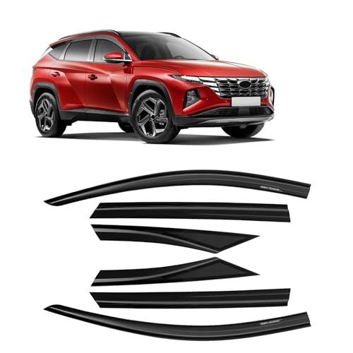 Rain Guards Compatible with Hyundai Tucson 2022 2023 2024 2025 2026, Tape-On Side Window Wind Deflectors & Visors Out-Channel 2022-2026 Tucson Rain Guard Black - 6 PCS - size: 2022-2025 Hyundai Tucson (Tape-On)