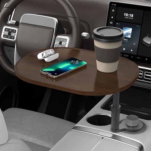 Car Desk Car Tray for Laptop & Food, Wood Cup Holder Table with Adjustable Height, Car Accessories for Women & Men 360° Rotatable Steering Wheel Tray for Tesla Model Y/3/S, Most Vehicles (Walnut-Oval) - color: Walnut-Oval