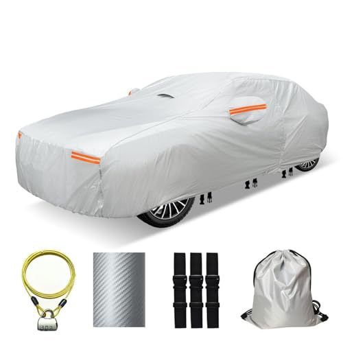 30 Layers Heavy Duty Car Cover for Automobiles All Weather Waterproof, Outdoor Snowproof UV Protection Windproof, Door Zipper, Soft Cotton Universal Car Covers (Silver, Fit Sedans 201"-210") - color: Silver Heavy Duty, size: Fit Sedans 201"-210"