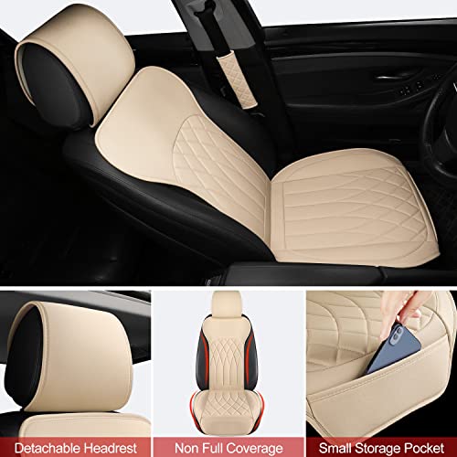 2 Pack Leather Front Car Seat Covers, Universal Sideless Car Seat Protectors with Storage Pocket and Seat Belt Pads, Waterproof Automotive Seat Cover for Cars Trucks SUV(Yellow Beige) - color: front pair yellow beige