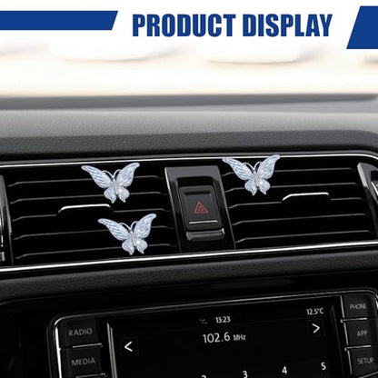 3PCS Bling Butterfly Car Vent Clip, Rhinestone Car Dashboard Air Vent Trim Clips, Auto Air Fresheners Outlet Clip, Auto Interior Diffuser Decoration Accessories for Women Present (White) - size: White