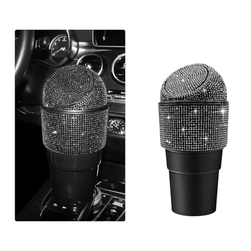 Yourkar Bling Car Trash Can with Lid, Sparkling Crystal Auto Garbage Can with Leak-Proof Lid, Multipurpose Waterproof Trash Bin for Automotive Home Office Kitchen Bedroom (Black) - color: Black