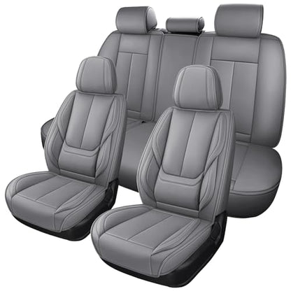 MINGBRON Leather Car Seat Covers,Car Seat Covers Full Set,Automotive Seat Covers 5 Seats,Fit for Most Cars SUV and Most Sedans Grey - color: Grey 3, size: 5 Seat Covers (Front & Rear)