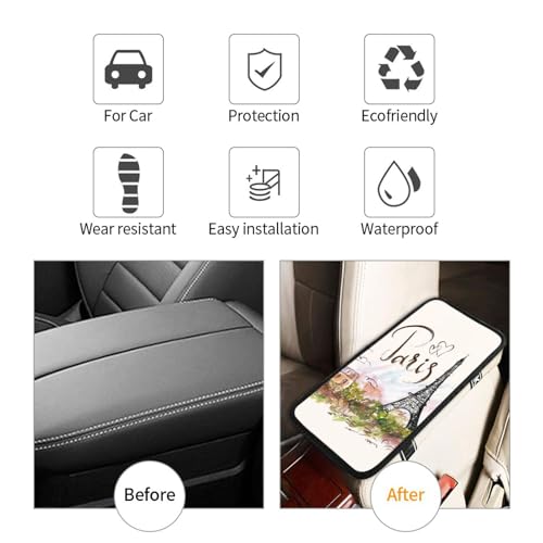 Paris Eiffel Tower Auto Center Console Cover Universal Car Armrest Pad Waterproof Women Men Automotive Interior Accessories for Most Vehicle SUV - color: Paris Eiffel Tower