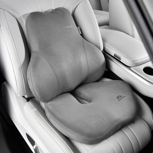 Coverado Memory Foam Car Seat Cushion and Lumbar Support Pillow for Car, Ergonomic Office Chair Cushion for Lower Back Pain Relief, Breathable & Non-Slip for Car, Home, and Office Use, Gray - color: Gray, size: Seat + Lower Back Support